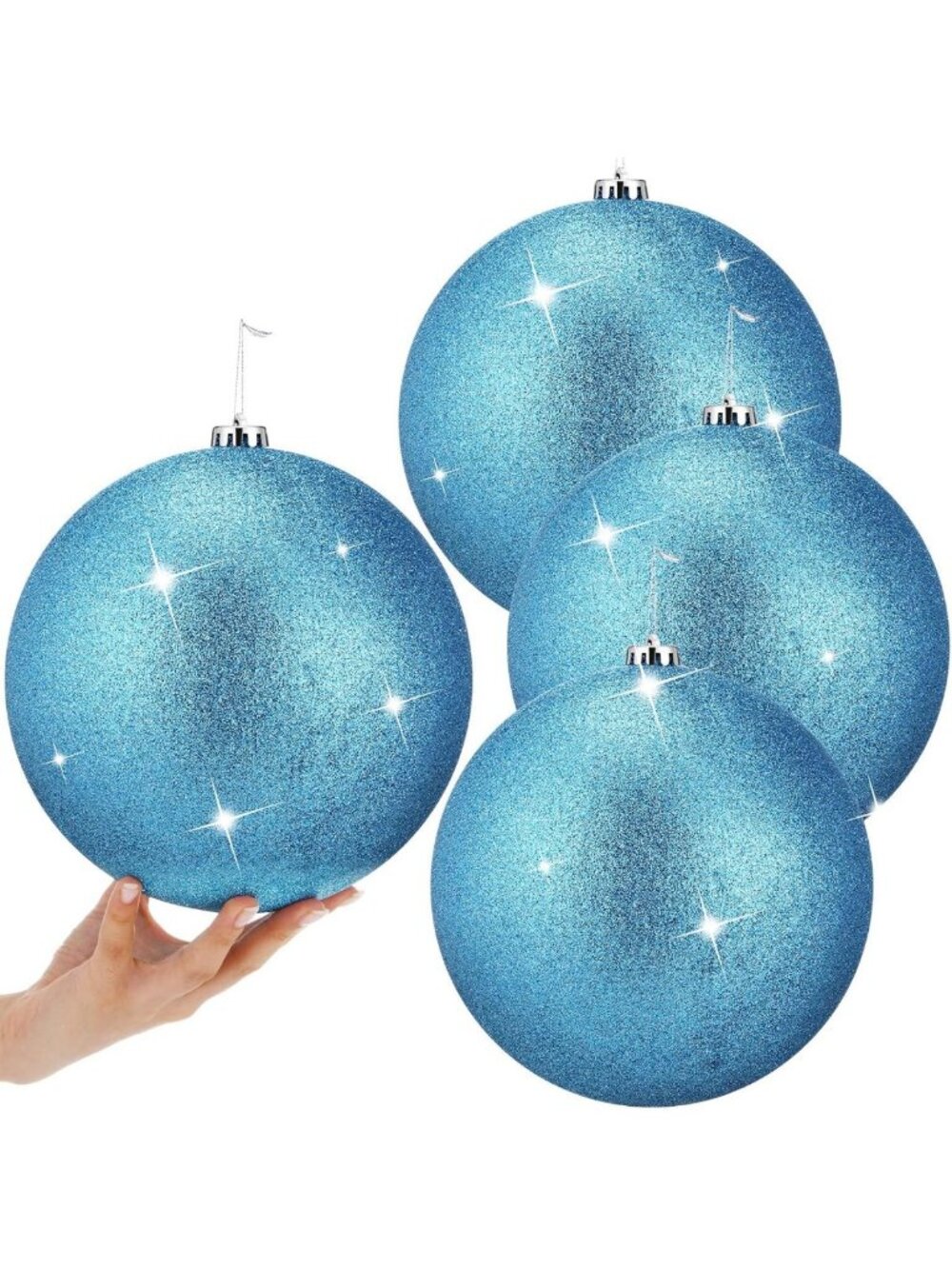 Extra Large Glitter Christmas Ball Ornaments 8" - Giant Hanging Xmas Decor